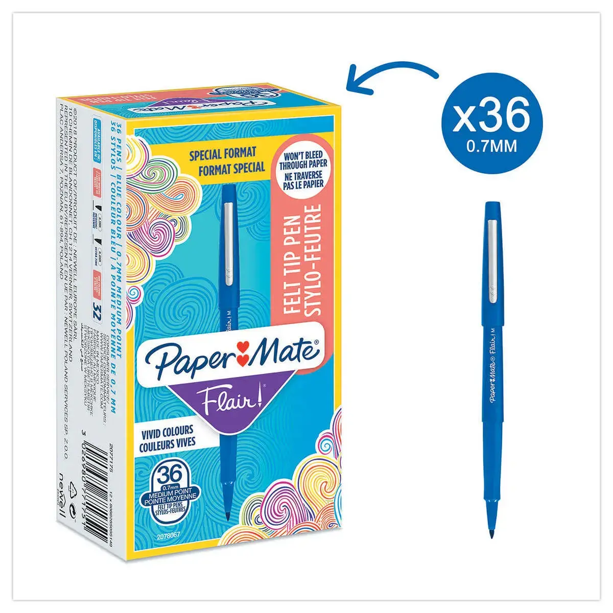 36 (30+6 Offerts) Feutres Flair Original - bleu - Papermate photo du produit