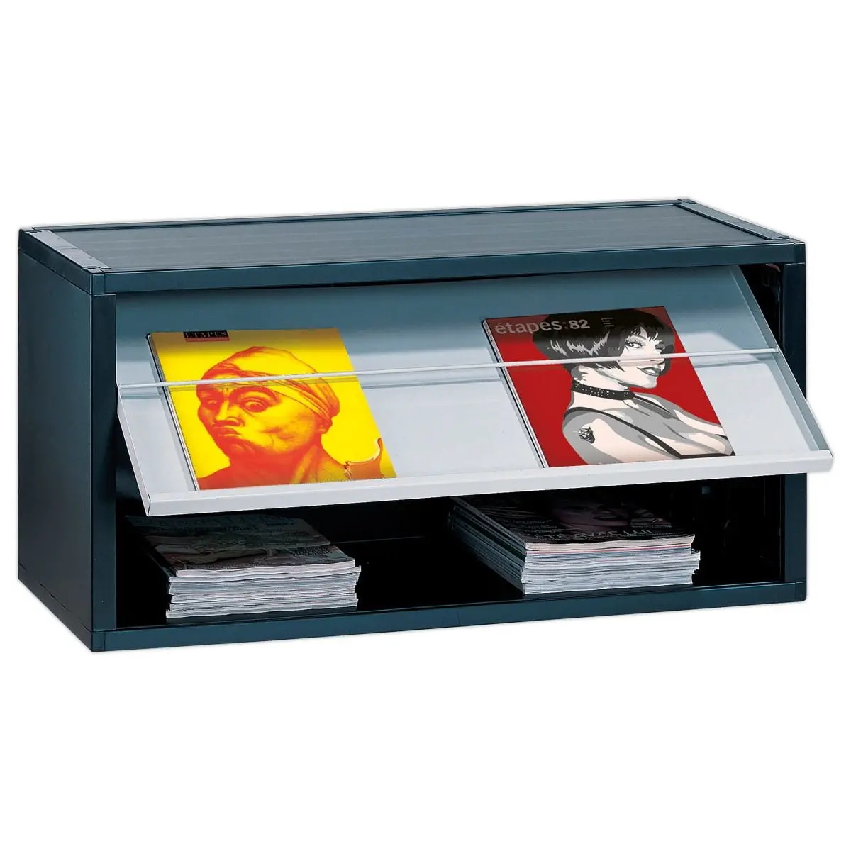 Présentoir Multibloc modulable en polystyrène noir avec porte grise photo du produit