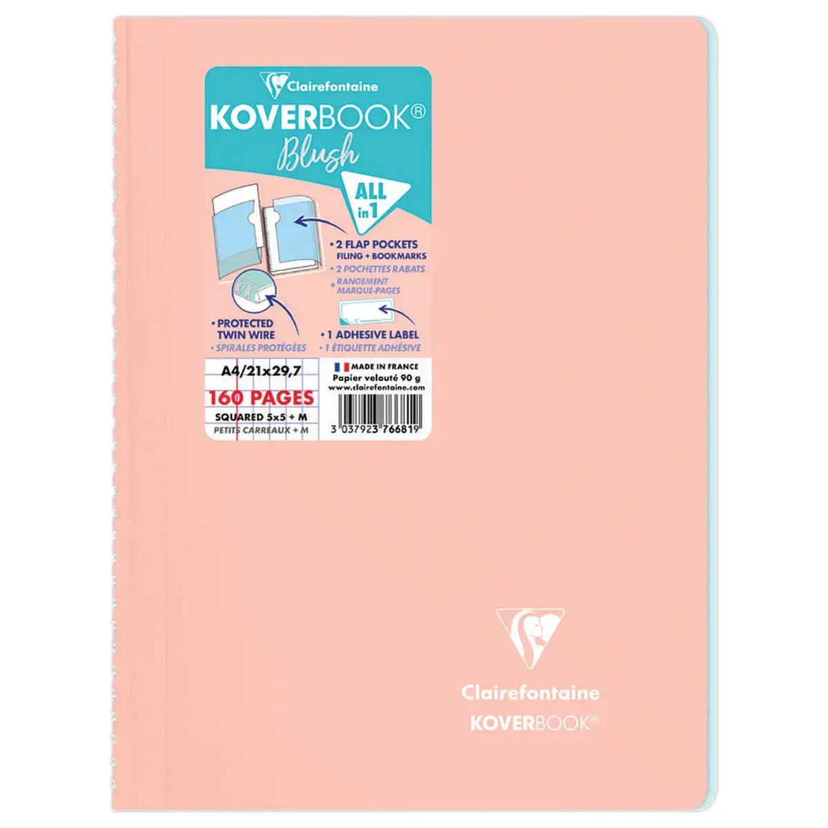 Cahier spirale KOVERBOOK Blush A4 160 pages,5X5,90g photo du produit