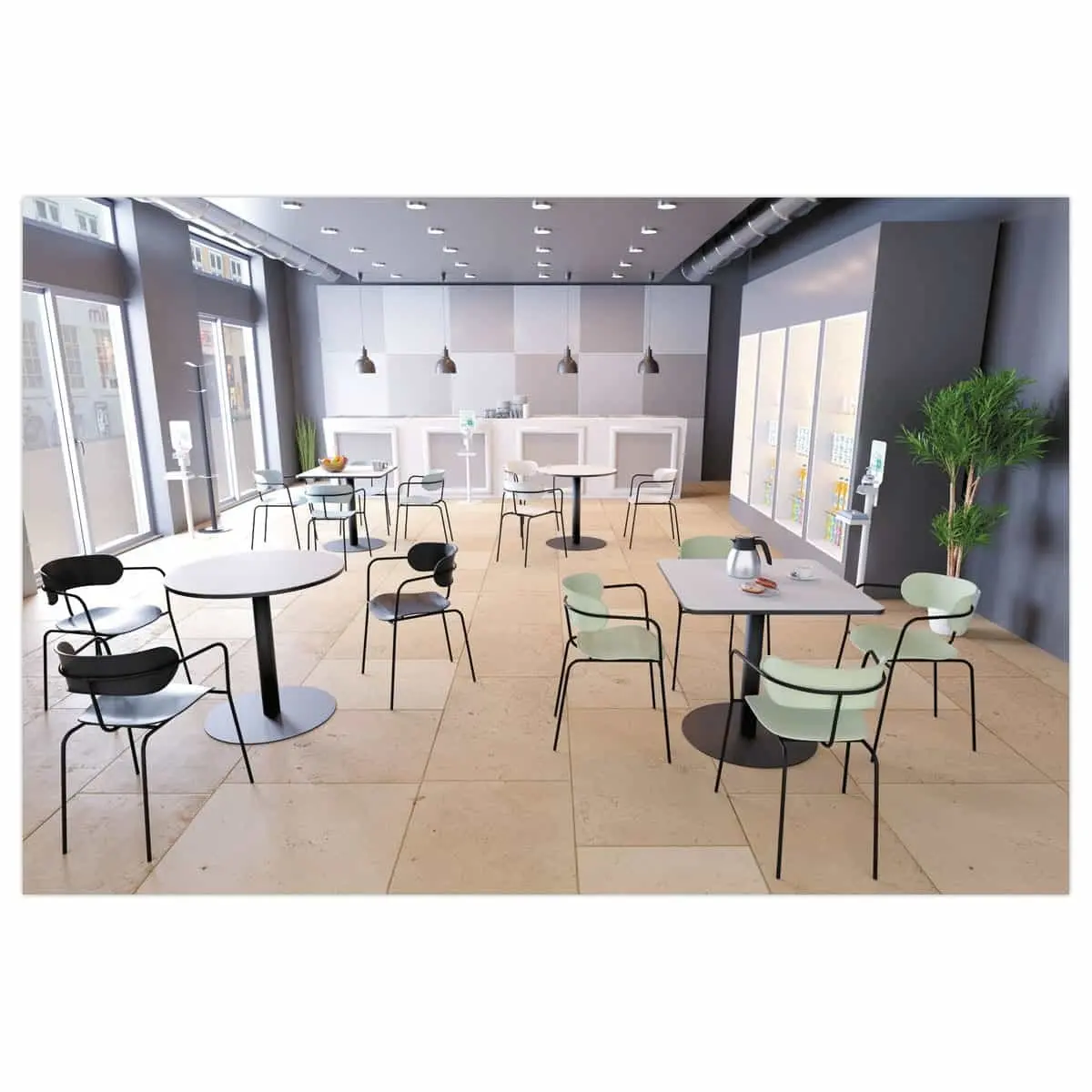 Table de restauration stratifiée rondeØ 80cm - blanc pieds noirs photo du produit