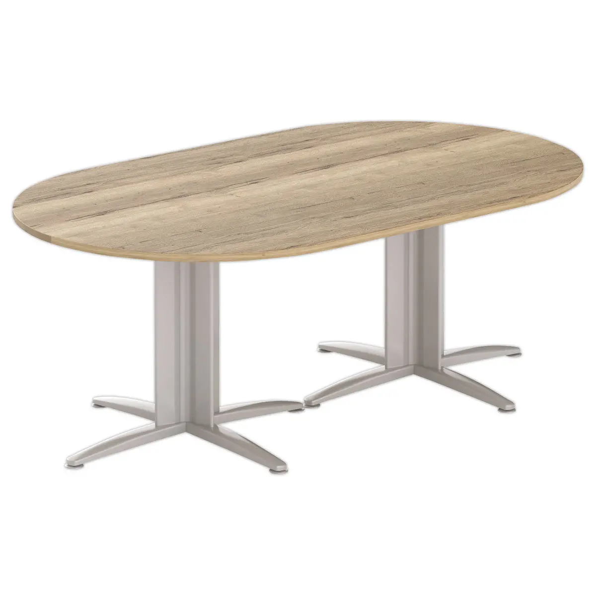 Table r&eacute;union ovale 200x120 ch&ecirc;ne vein&eacute;/aluminium photo du produit