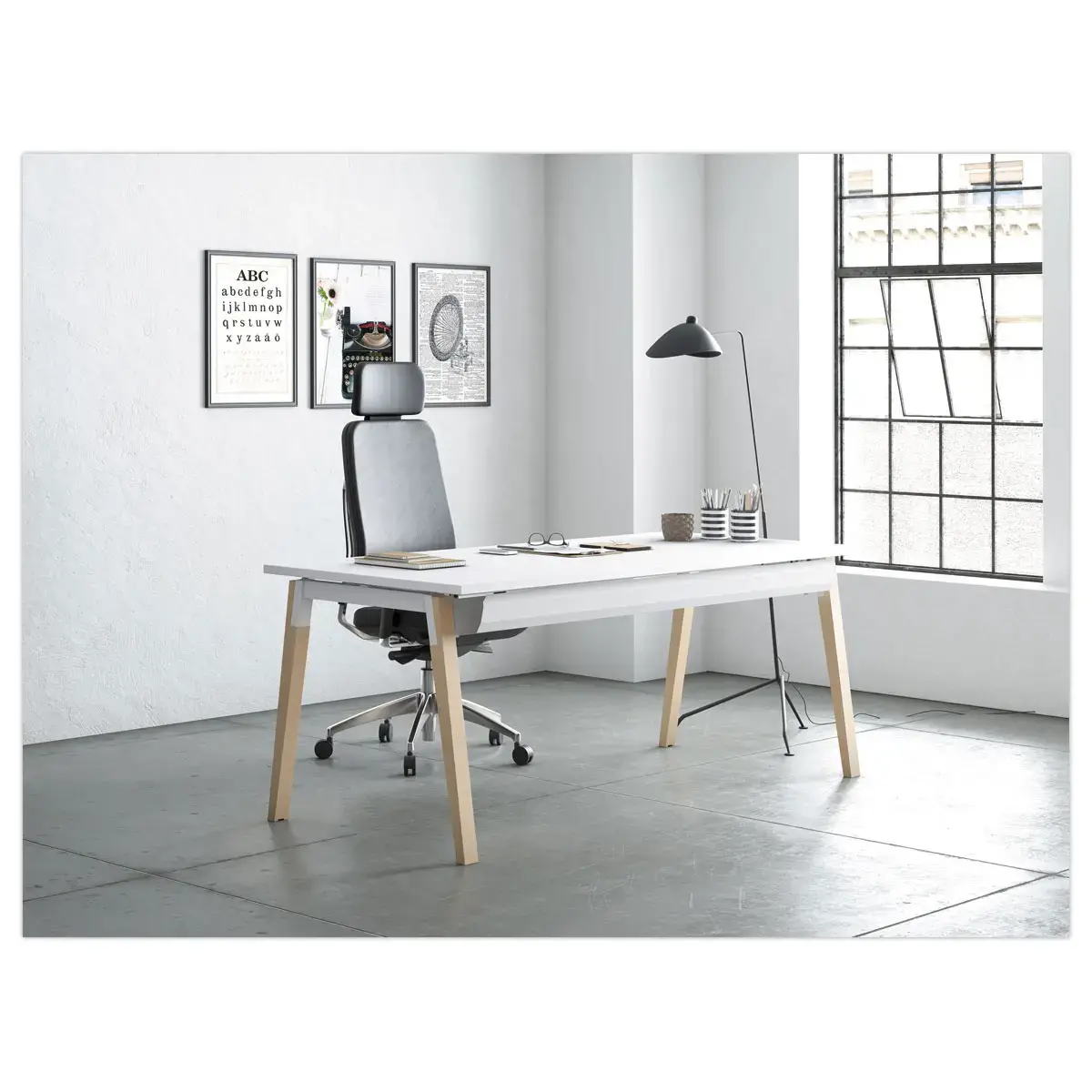 Bureau rectangulaire 180x80 Blanc/ H&ecirc;tre Bangkok photo du produit