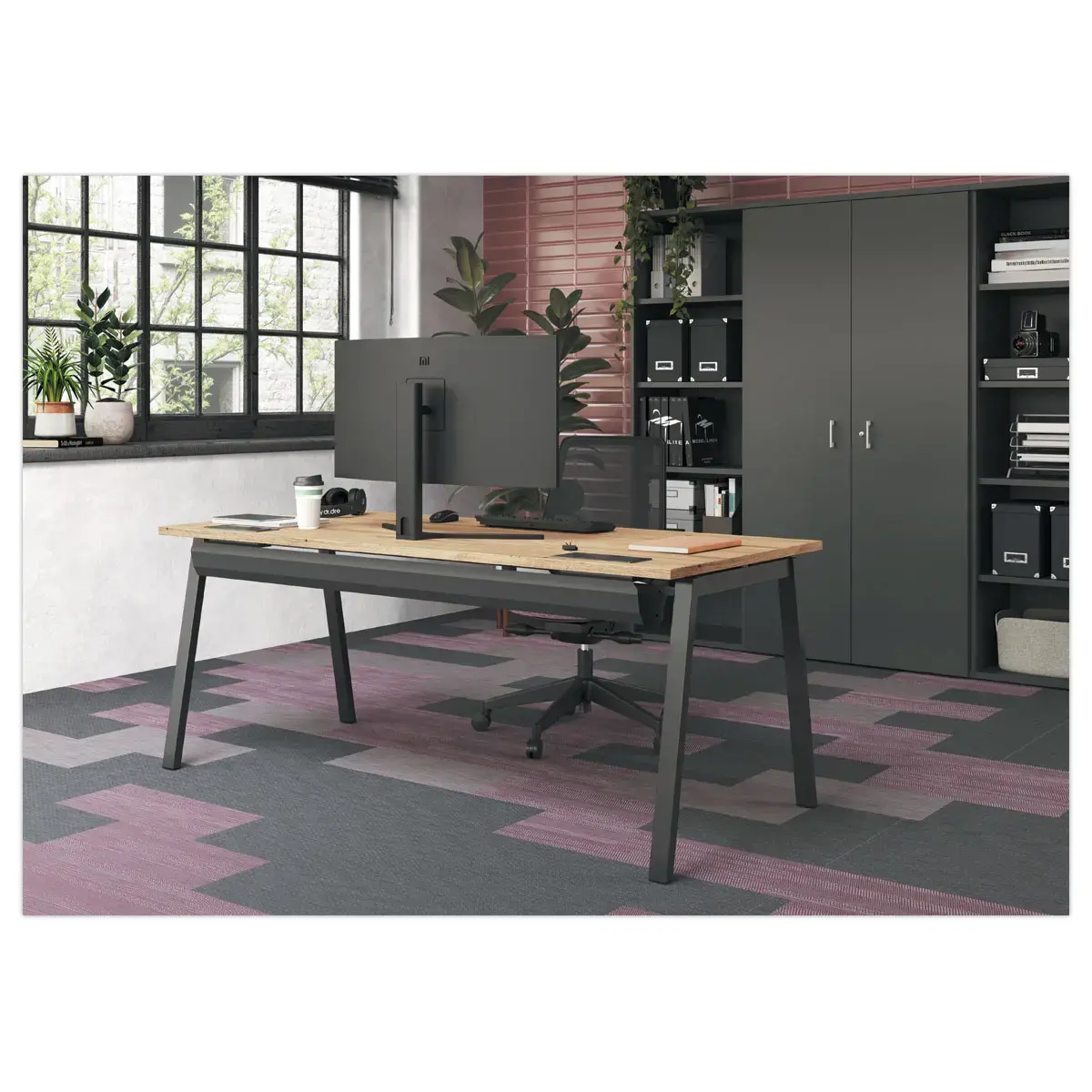 Bureau rectangulaire 160x80 Chêne veiné / piét. Anthracite BANGKOK photo du produit