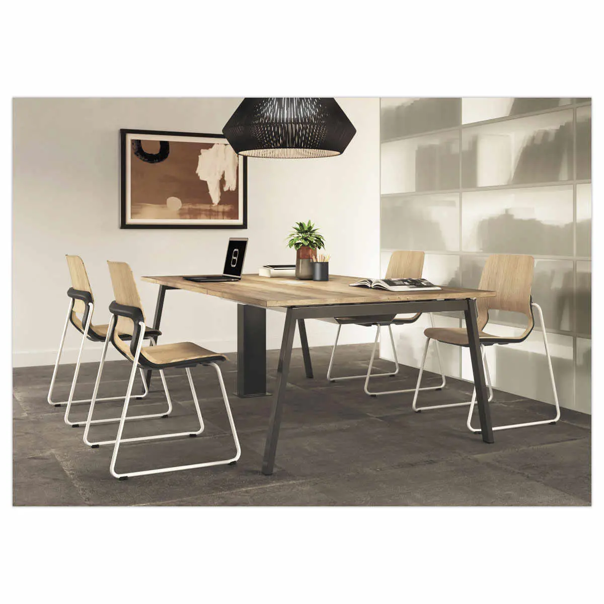 Table rectangulaire 200x120 Blanc / Piét.Blanc photo du produit