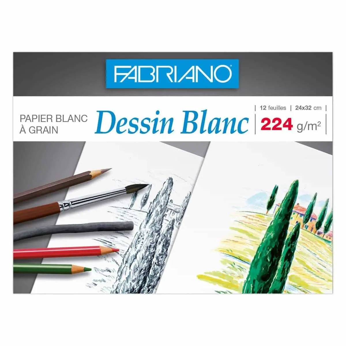 Pochette de papier dessin blanc 24x32 cm - 224gr - 12 feuilles photo du produit