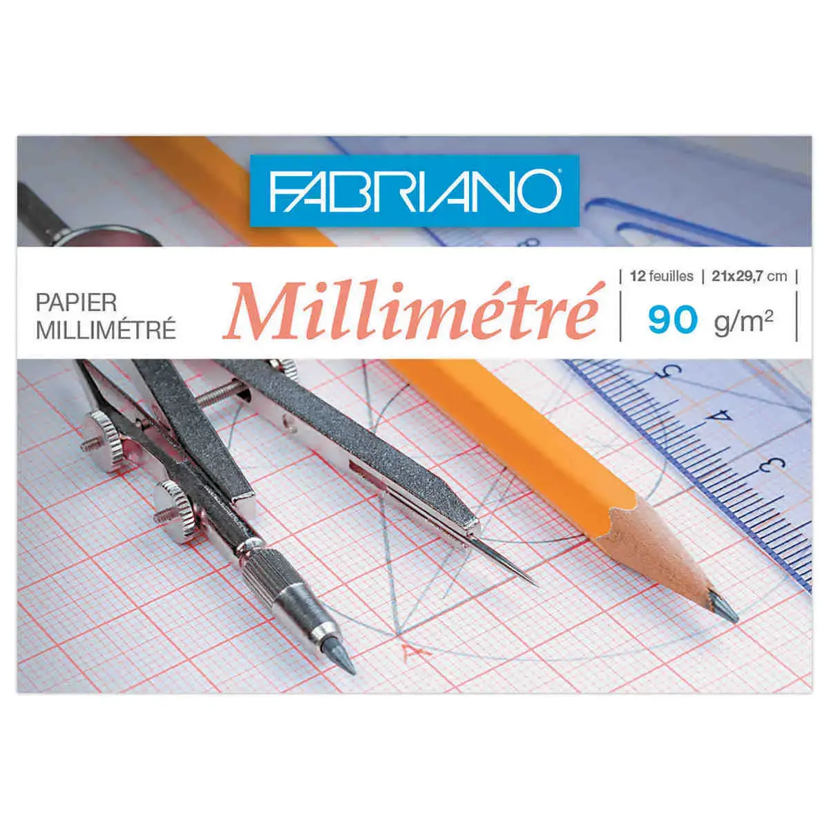 Pochette de papier millim&eacute;tr&eacute; 21x29,7 cm - 90gr - 12 feuilles - FABRIANO photo du produit