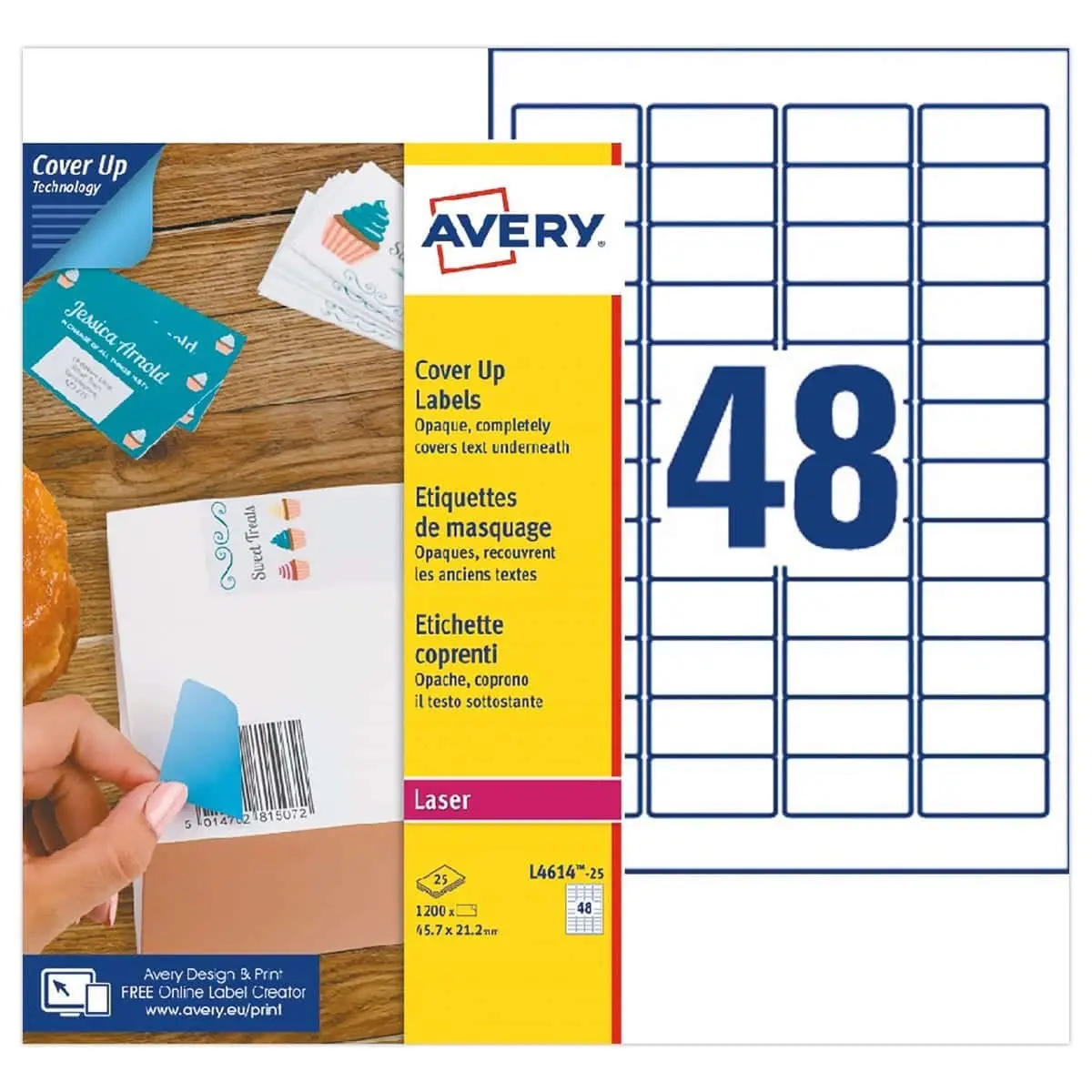 ÉTiquettes de masquage laser AVERY 45,7 x 21,2 mm 25 f x 48 étiquettes photo du produit