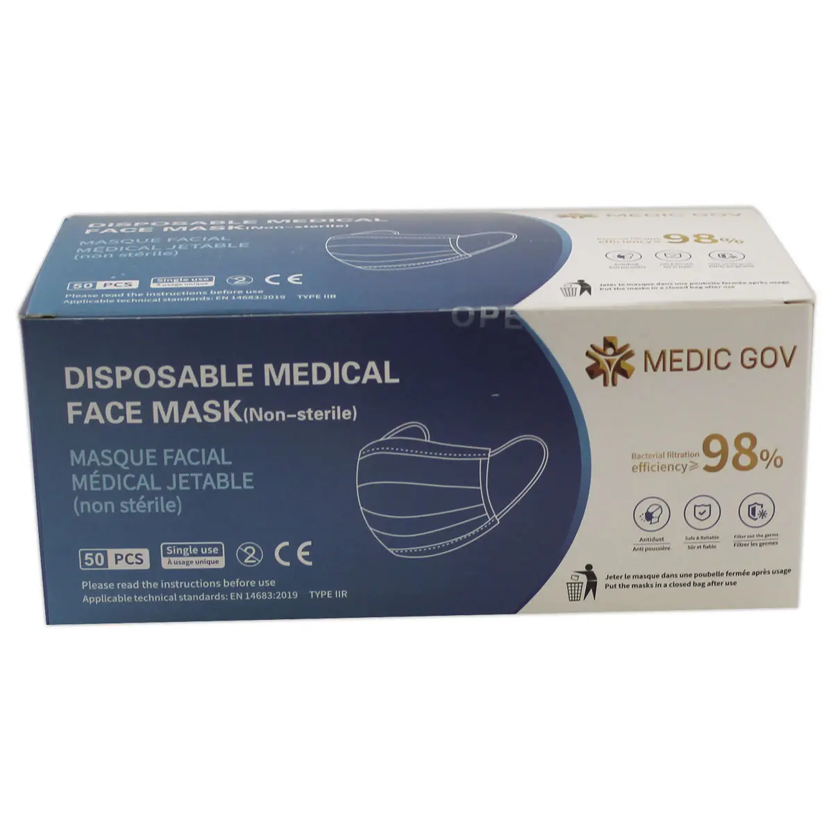 50 Masques chirurgicaux type II+R photo du produit