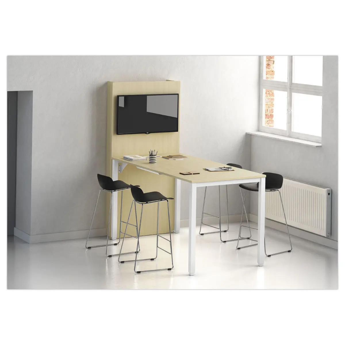 Table Multim&eacute;dia 200 x 100 cm acacia /blanc photo du produit