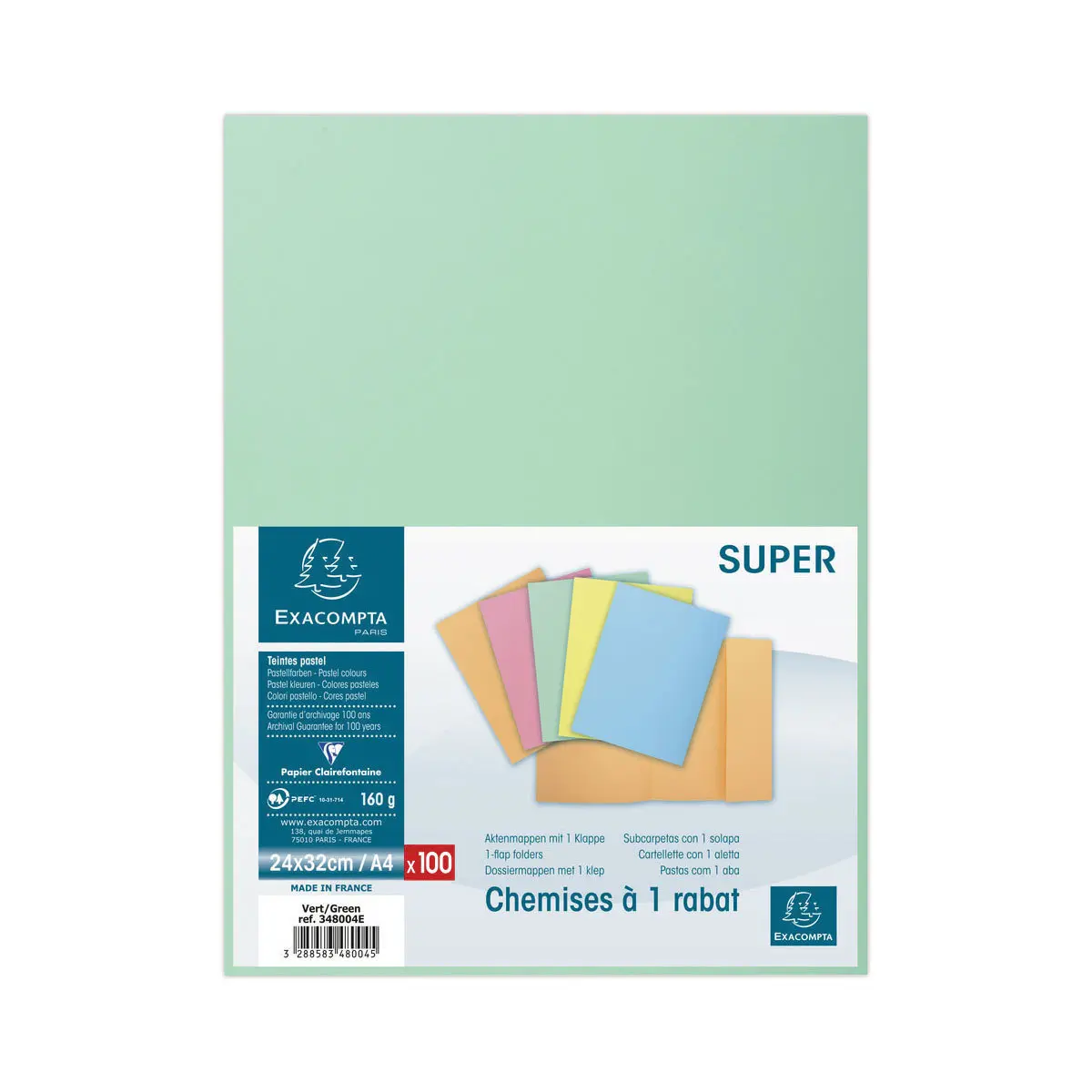 100 Chemises 1 rabat 160 g carte qualit&eacute; sup&eacute;rieure PEFC - couleurs pastel photo du produit