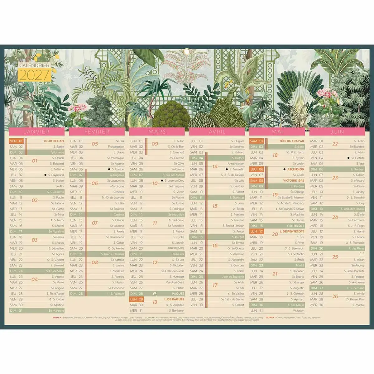 Calendrier banque 12 mois Exotique - 42 x 32 cm - BOUCHUT GRANDREMY photo du produit