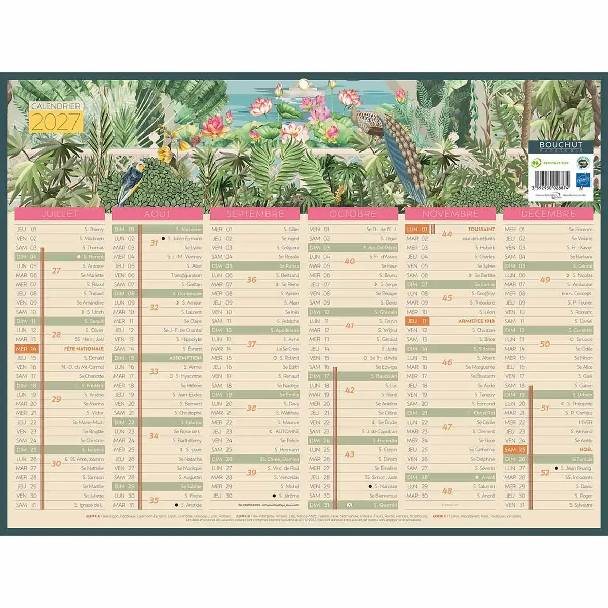 Calendrier banque 12 mois Exotique - 42 x 32 cm - BOUCHUT GRANDREMY photo du produit