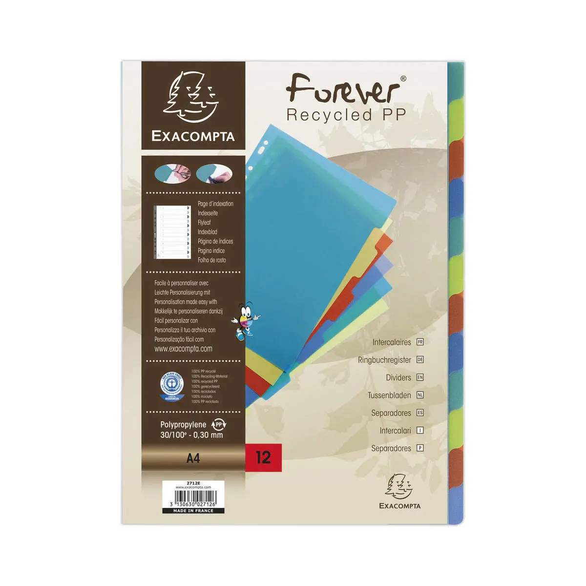 Jeu d'intercalaires Forever PP recyclé pour format A4 - 12 touches - EXACOMPTA photo du produit