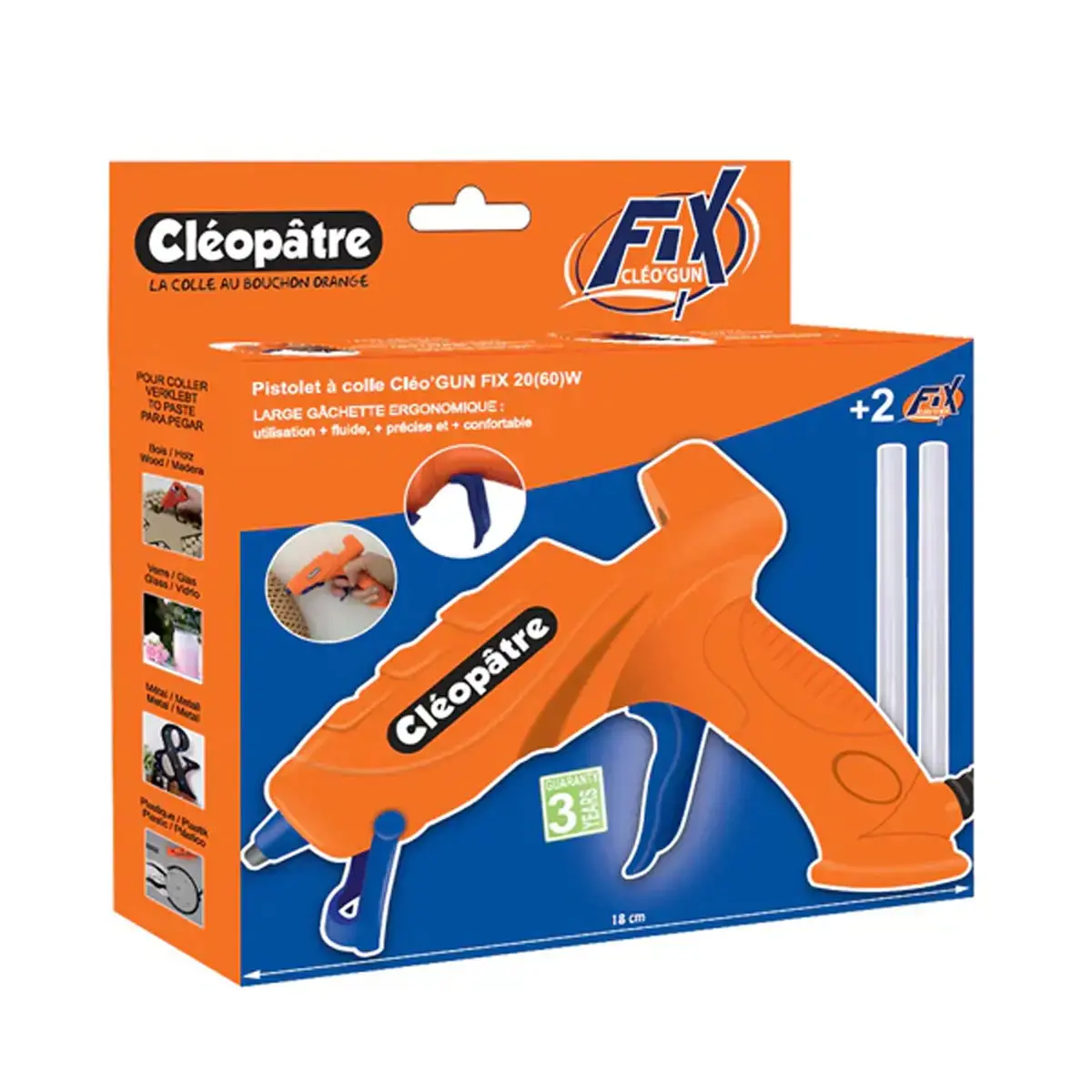 Pistolet à colle pour bâtons de colle Ø 7 mm + 2 recharges - Cléopâtre photo du produit