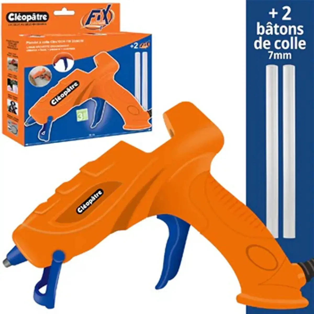 Pistolet à colle pour bâtons de colle Ø 7 mm + 2 recharges - Cléopâtre photo du produit