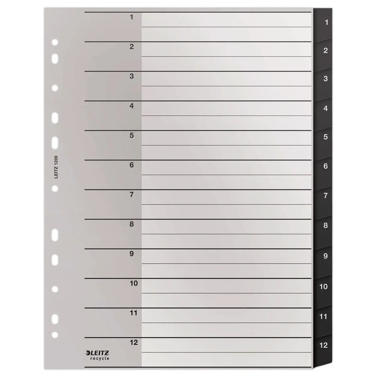 Jeu d'intercalaires A4 extra larges en PP recycl&eacute; - 12 onglets num&eacute;riques - LEITZ photo du produit
