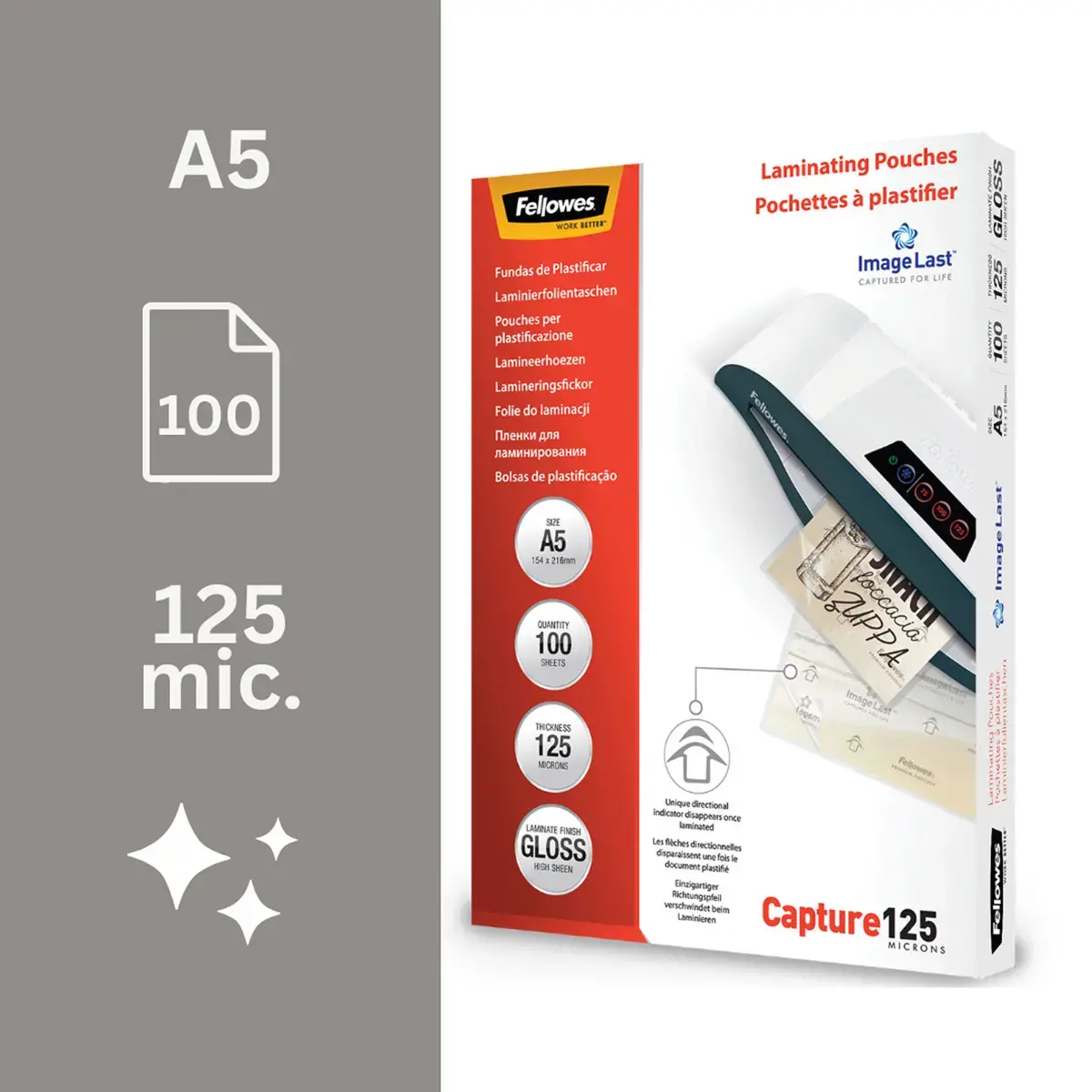 100 Pochettes de plastification ImageLast brillantes - A5 - 125&micro; - Fellowes photo du produit
