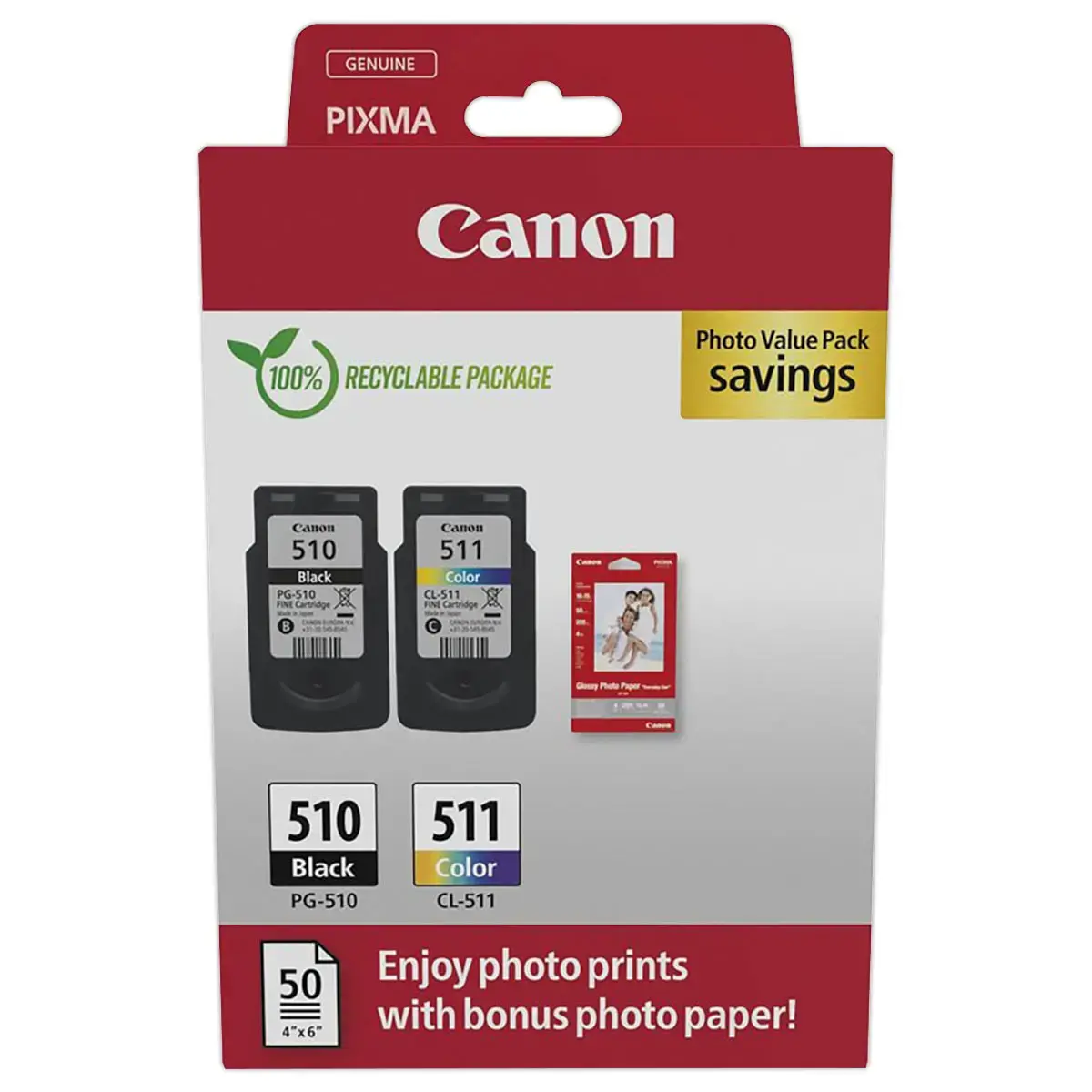 2 Cartouches CANON PG510/CL511 noire et 3 couleurs photo du produit
