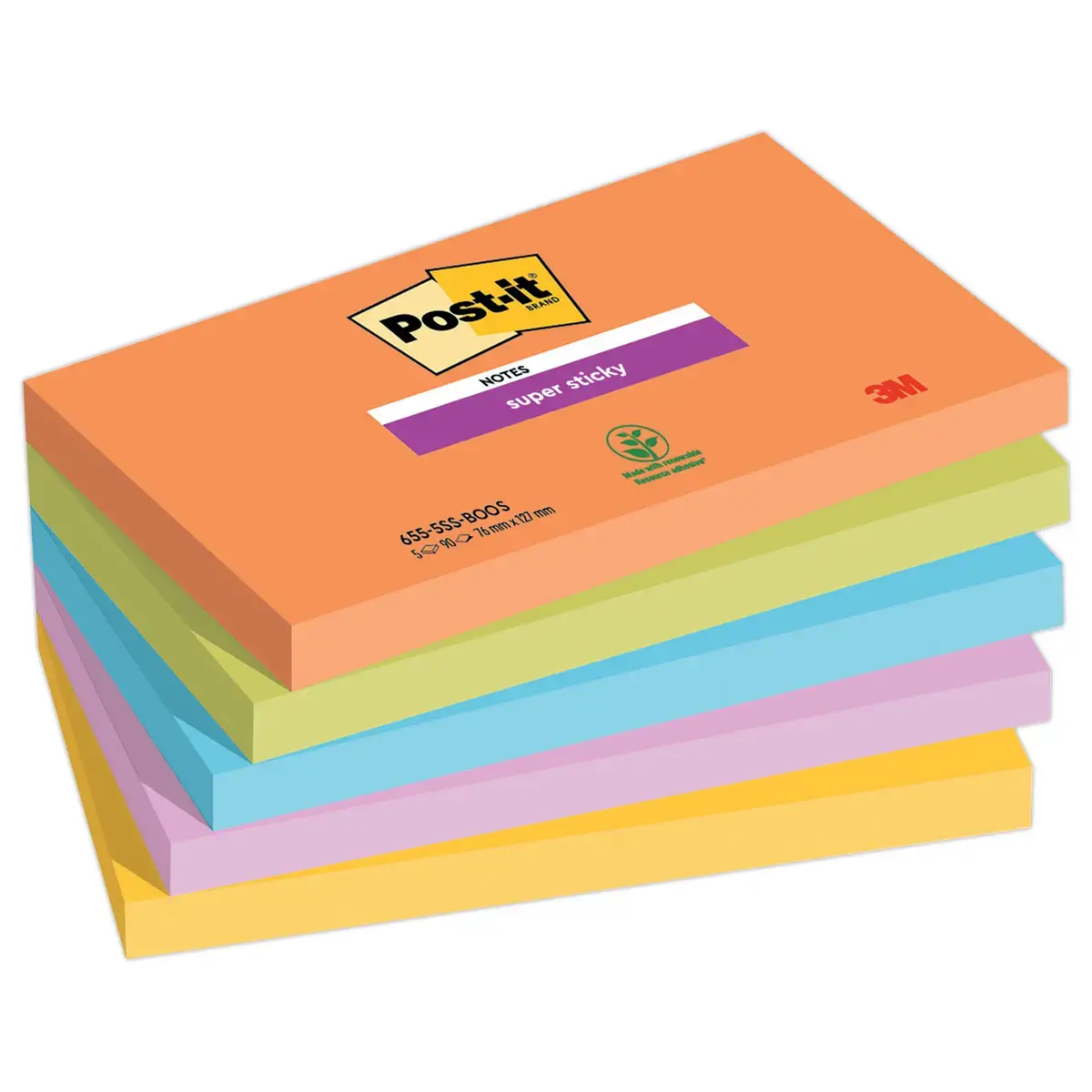 5 Notes Super Sticky Collection Boost - 76 x 127 mm - 90 feuilles - POST IT photo du produit