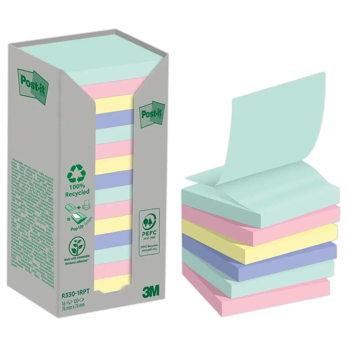 16 Blocs Z-Notes recyclées Collection Nature - 76 x 76 mm - Post-It photo du produit