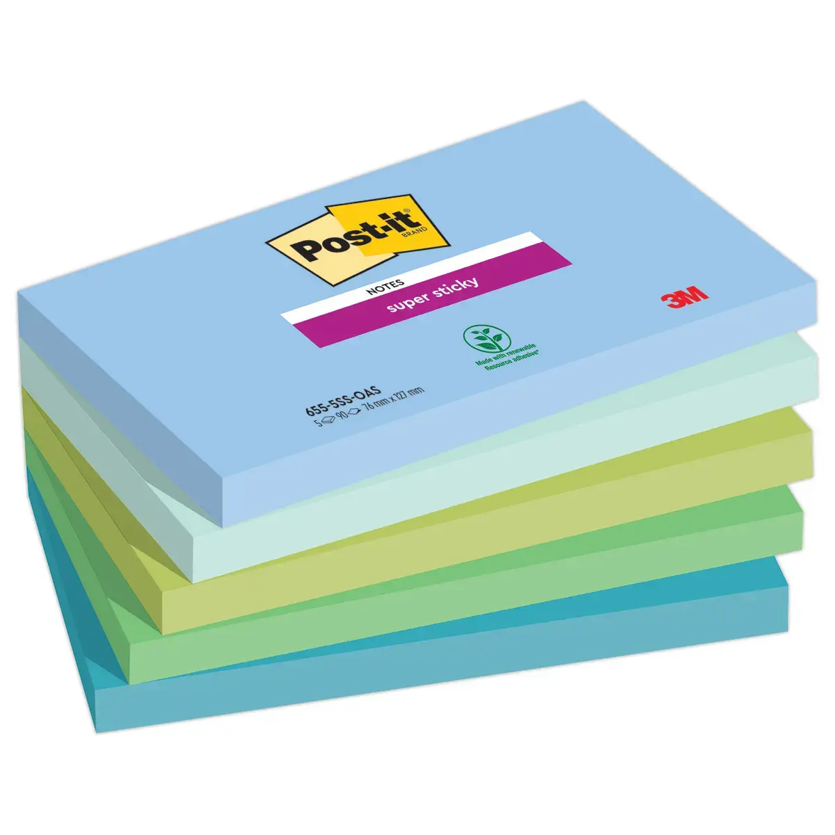 5 Notes Super Sticky Collection Oasis, 76 x 127 mm photo du produit
