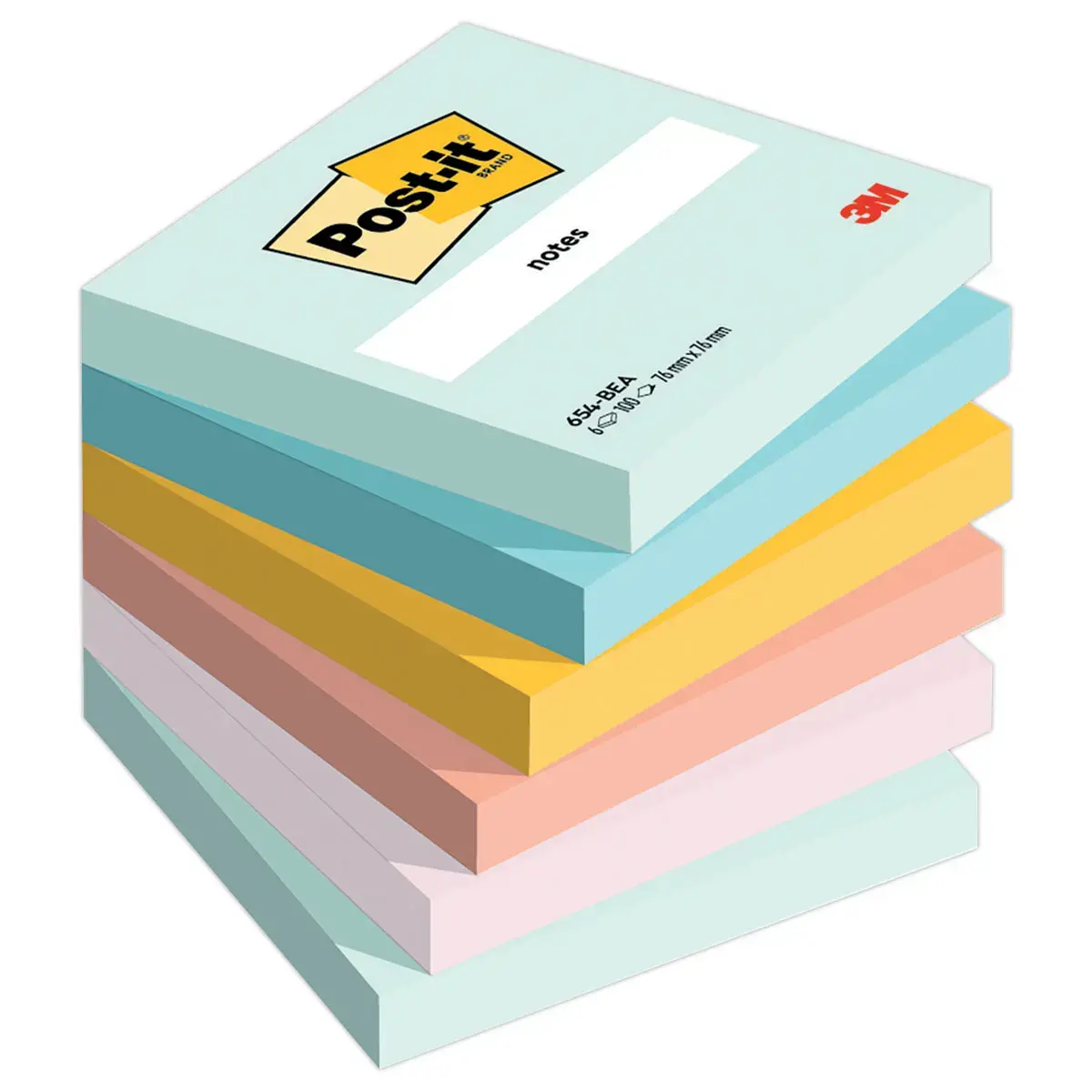 6 Blocs notes repositionnables Beachside - 76 x 76 mm - 100 feuilles - Post-It photo du produit