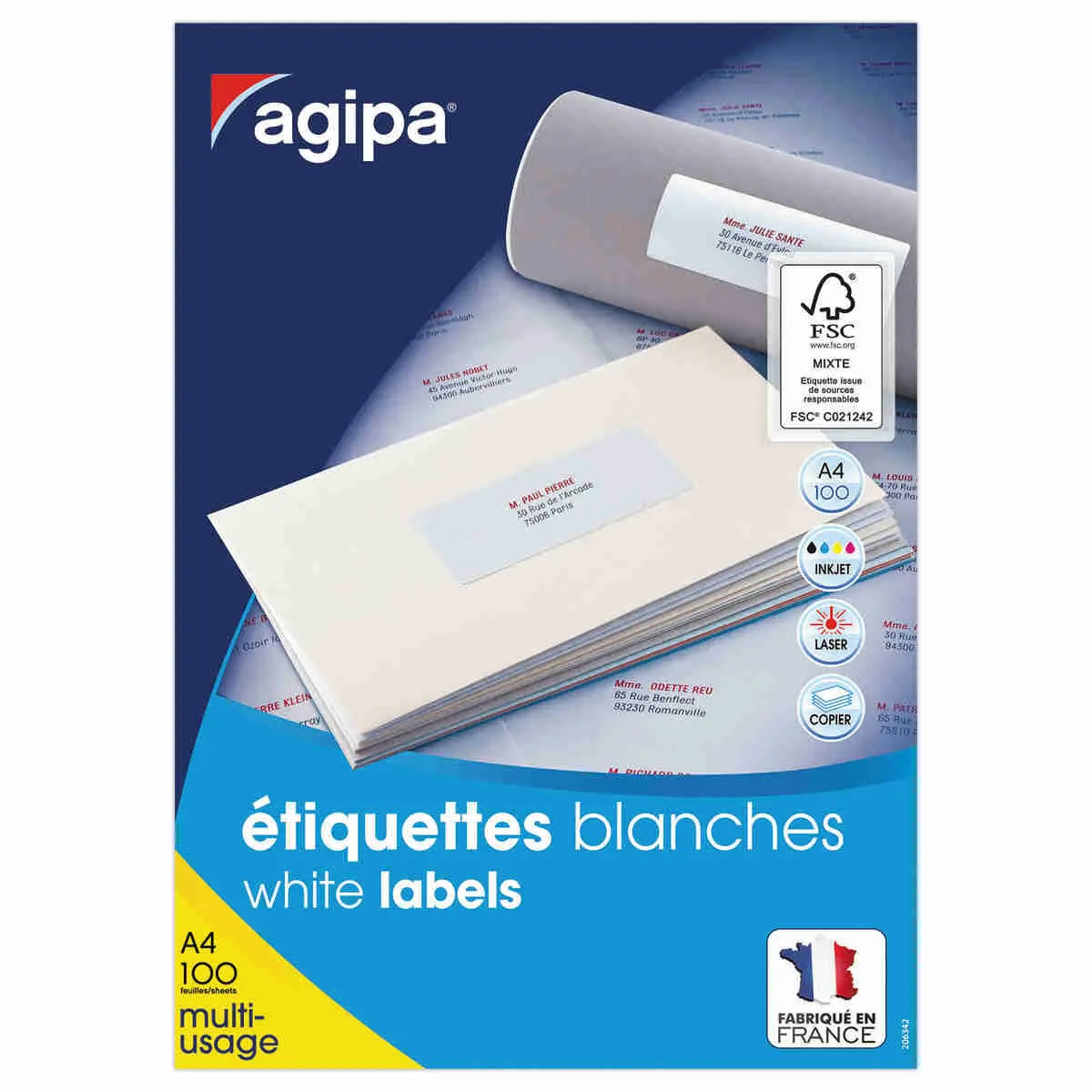 100 Planches d'étiquettes A4 multi-usages soit 1000 étiquettes blanches photo du produit