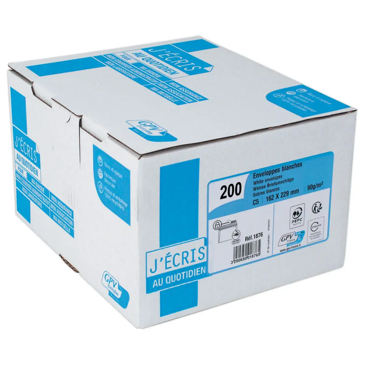 Boite de 200 Enveloppes extra blanches DL 110x220 100 g bande de protection photo du produit