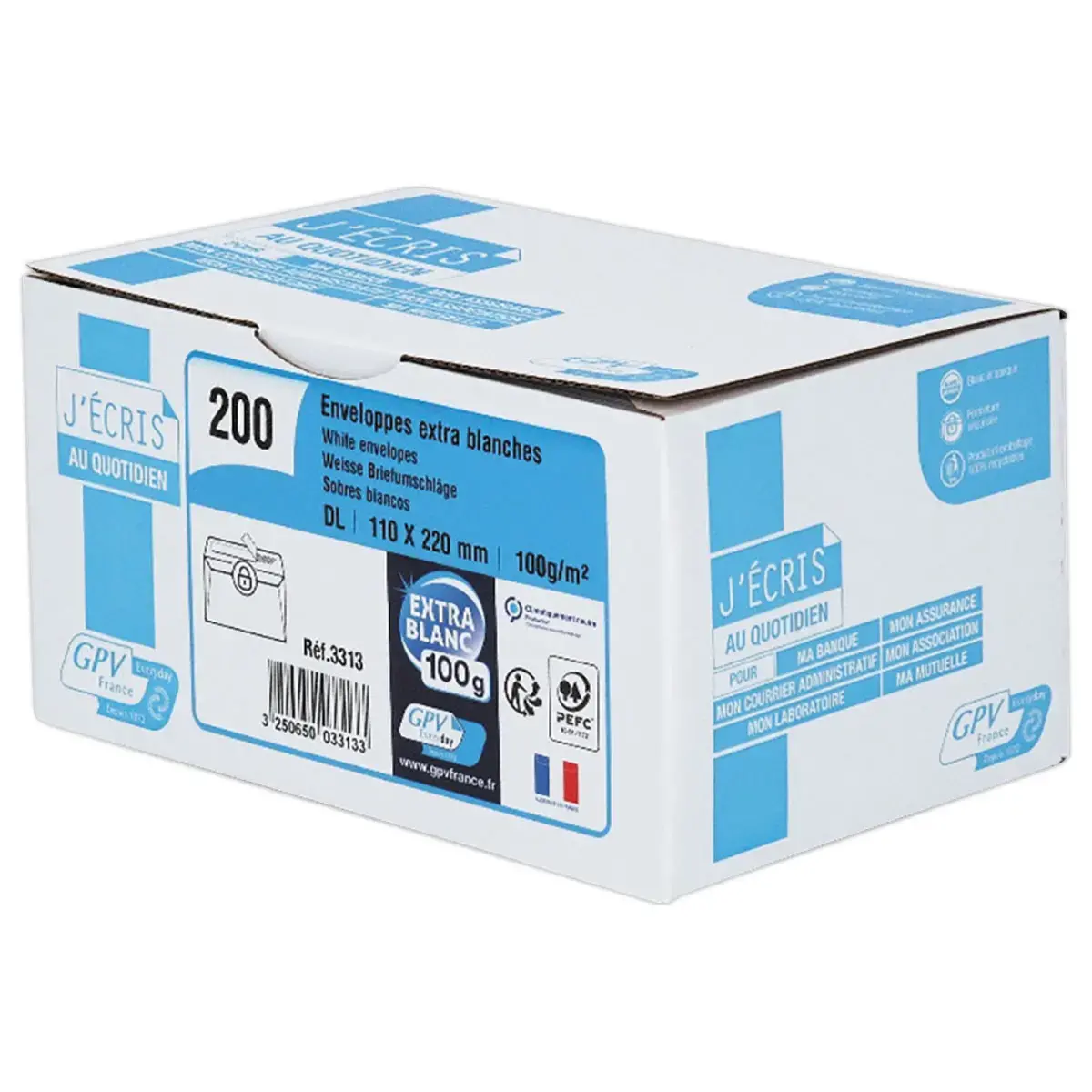 200 Enveloppes extra blanches DL 110x220 100 g bande de protection photo du produit