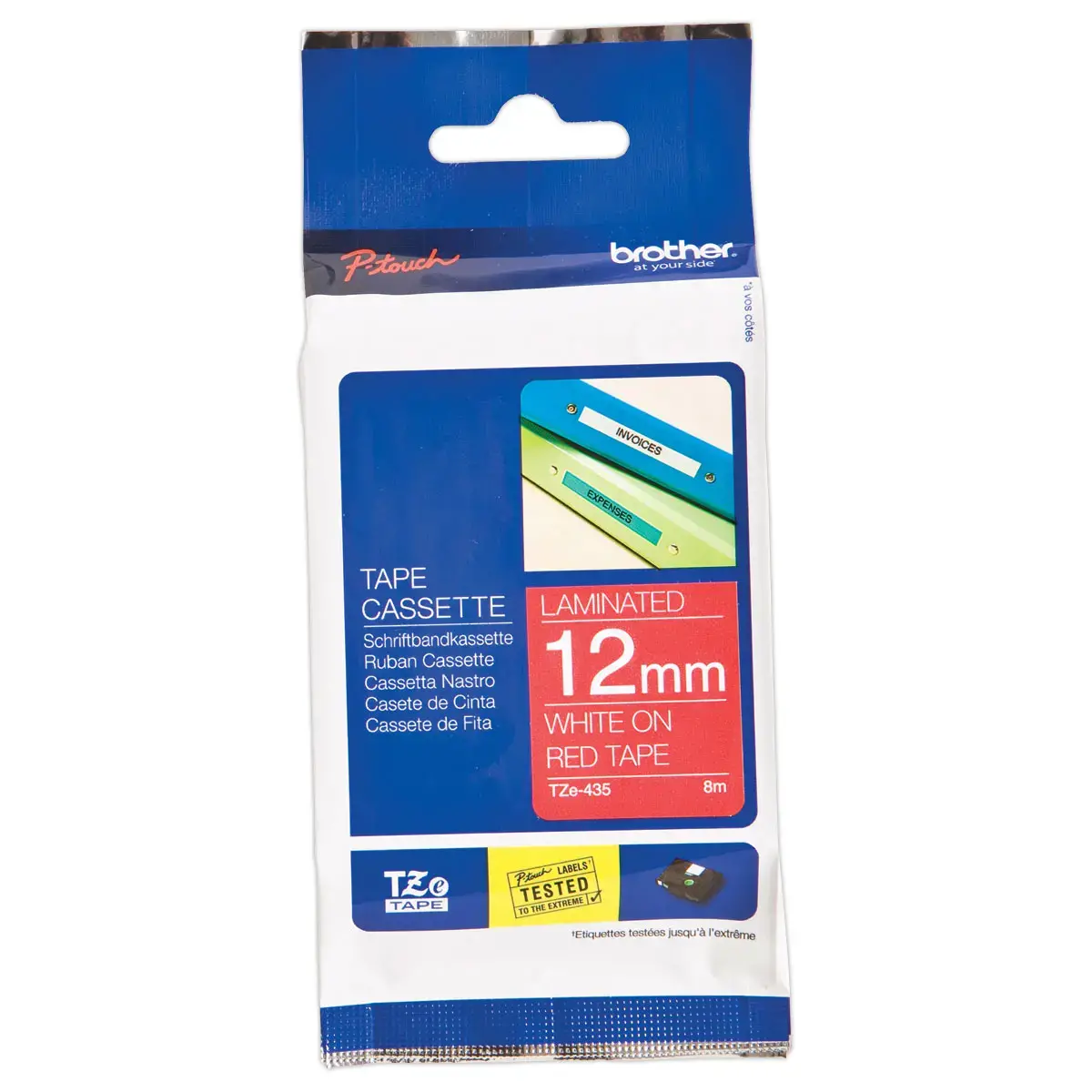 Ruban pour titreuse Brother TZE 435 12mm rouge impression blanc photo du produit