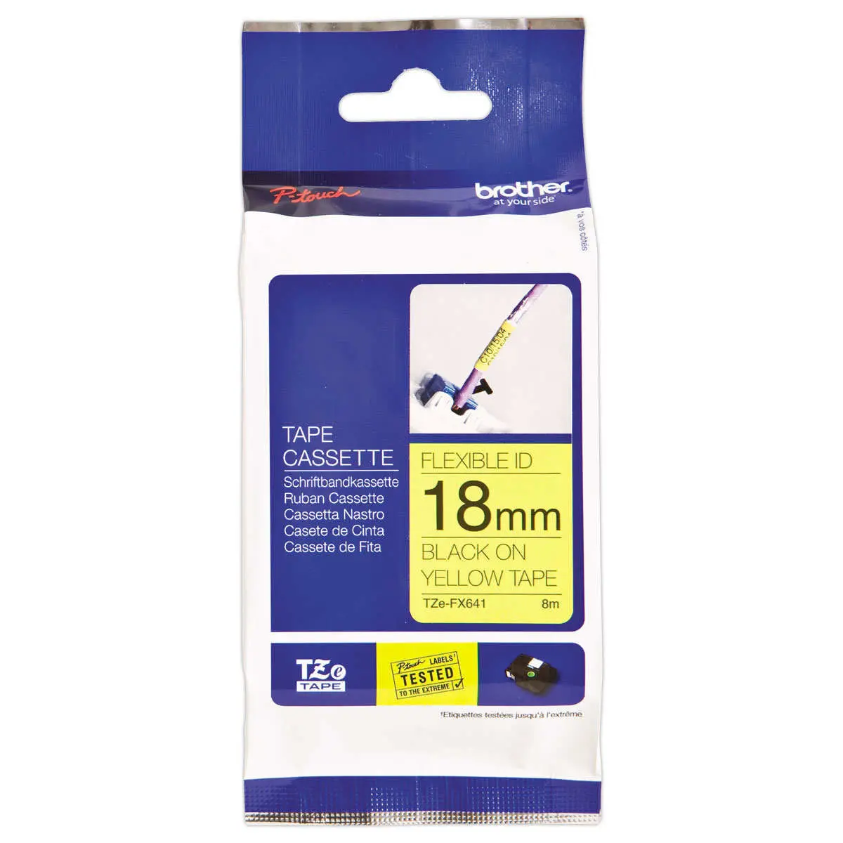Ruban lamin&eacute; flexible TZe-FX641 largeur 18mm jzune impression noire photo du produit