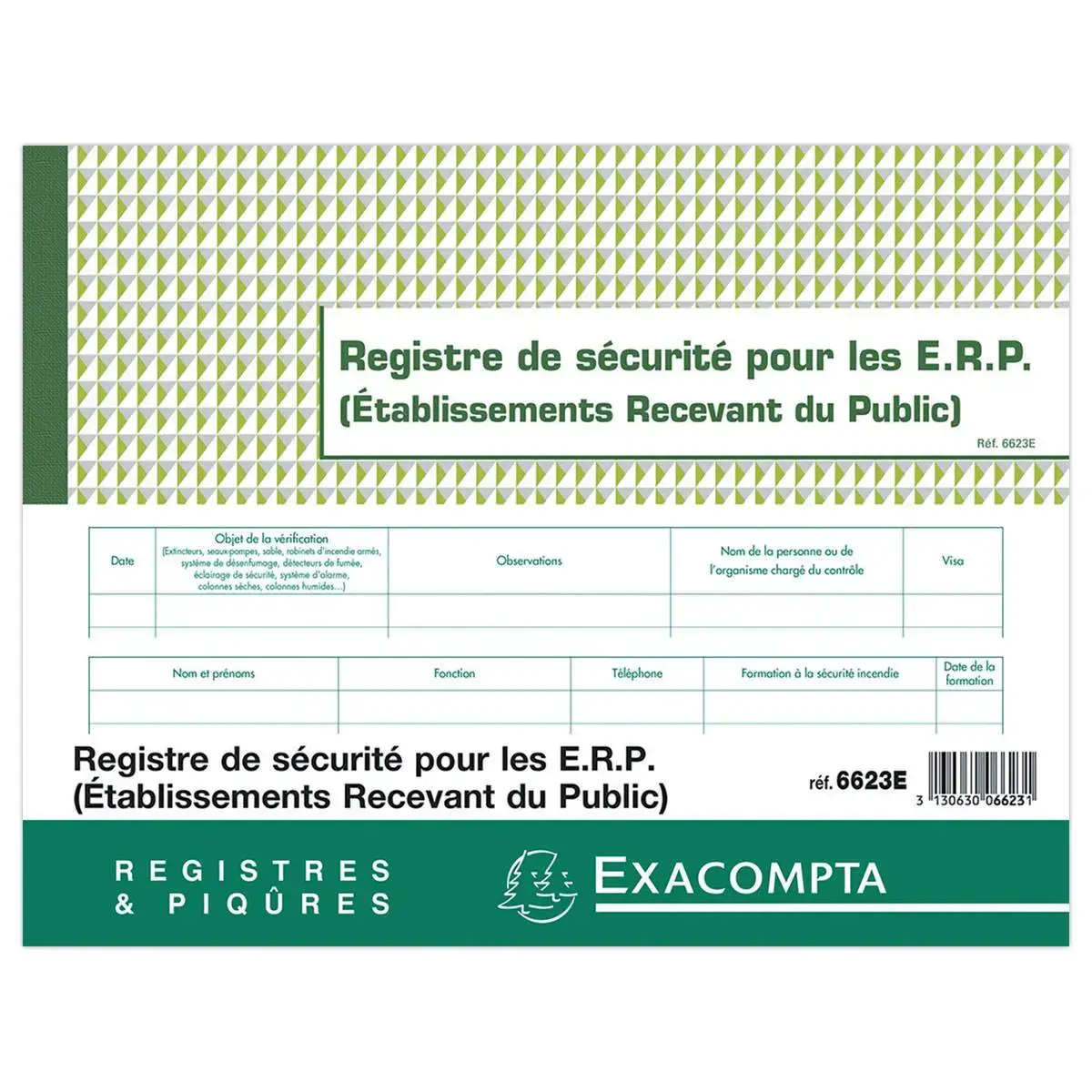 Registre de s&eacute;curit&eacute; pour les ERP - 24x32 cm - Exacompta photo du produit
