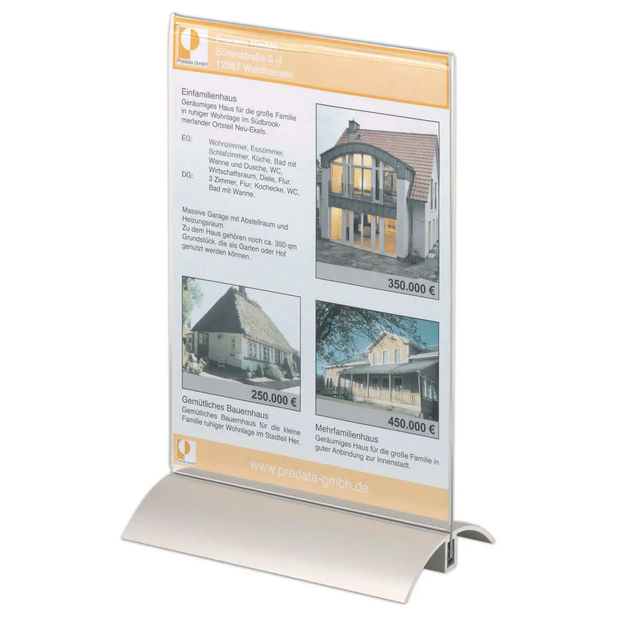 Pr&eacute;sentoir A5 recto/verso sur socle aluminium. photo du produit