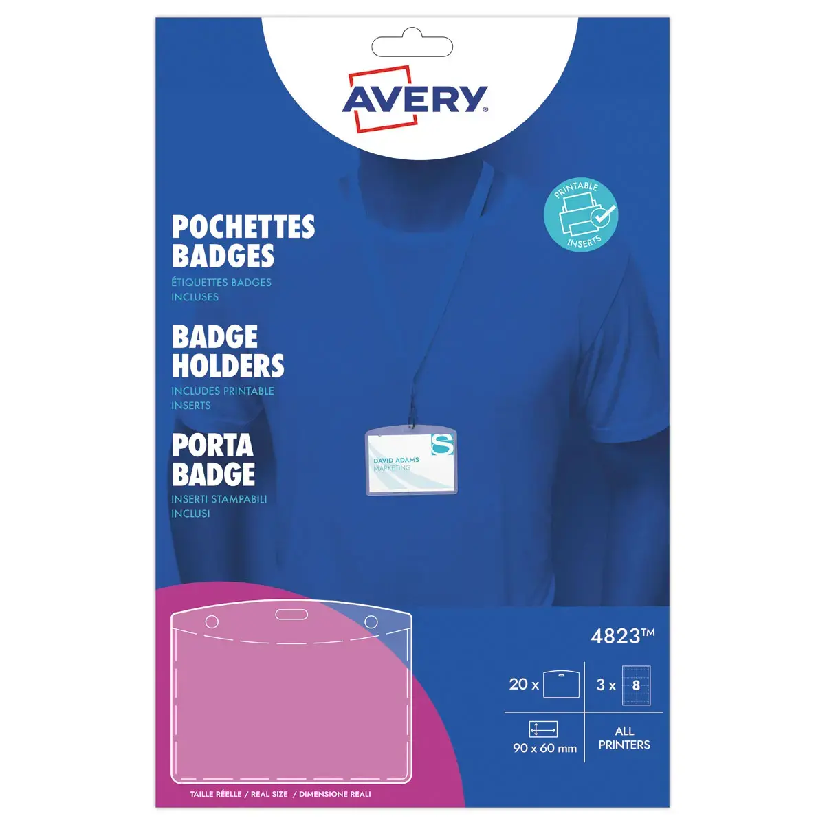 20 Pochettes pour badges - 9 x 6 cm - Avery photo du produit