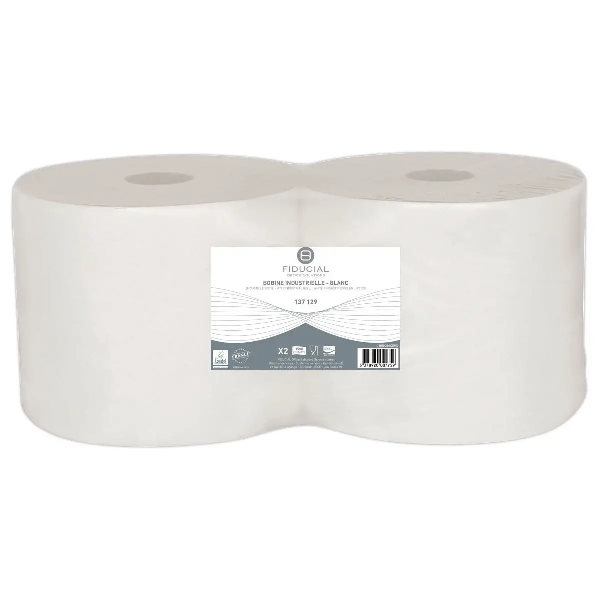 2 Bobines industrielles d'essuie-tout - Double épaisseur - FIDUCIAL photo du produit