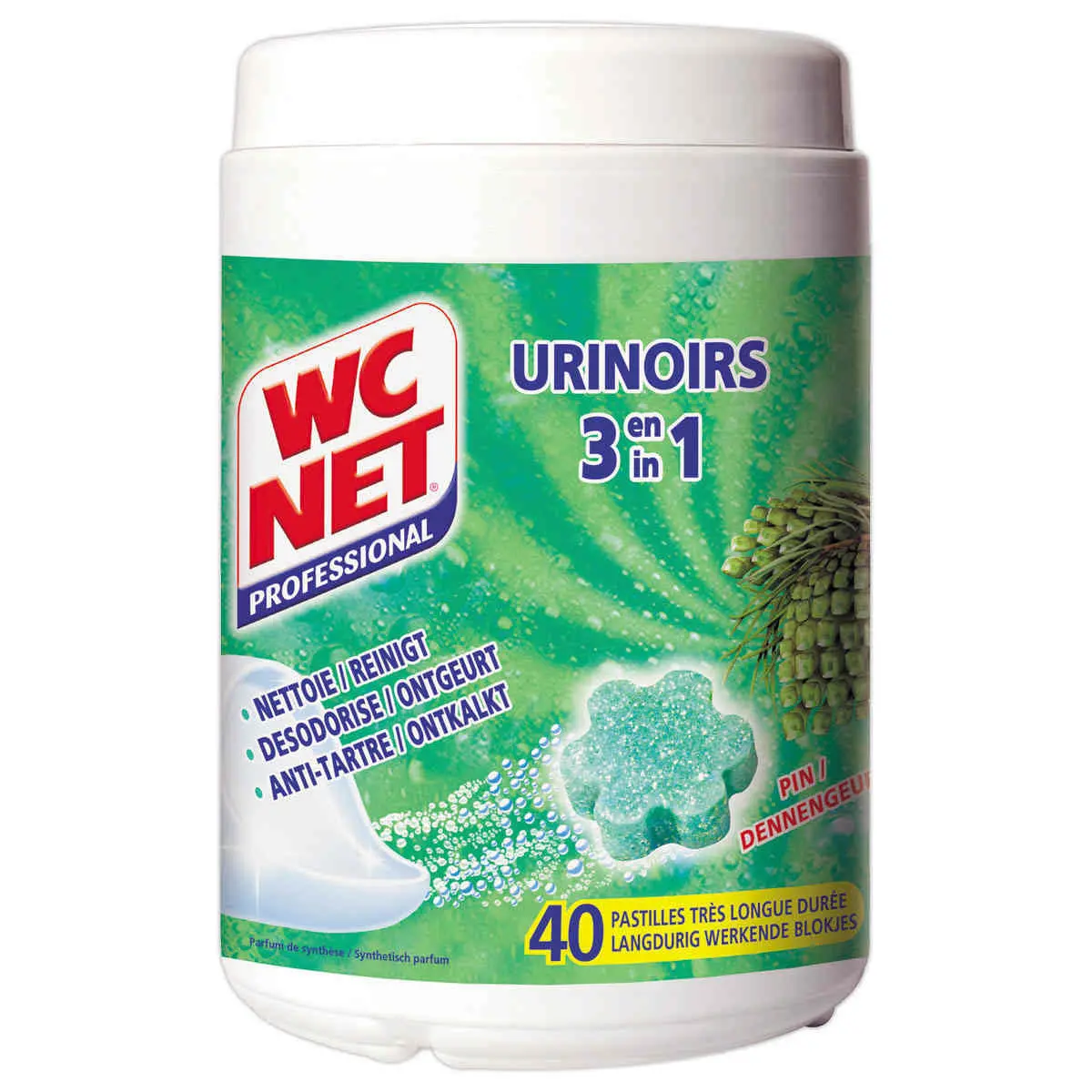 Pot de 40 pastilles urinoirs 3 en 1 photo du produit