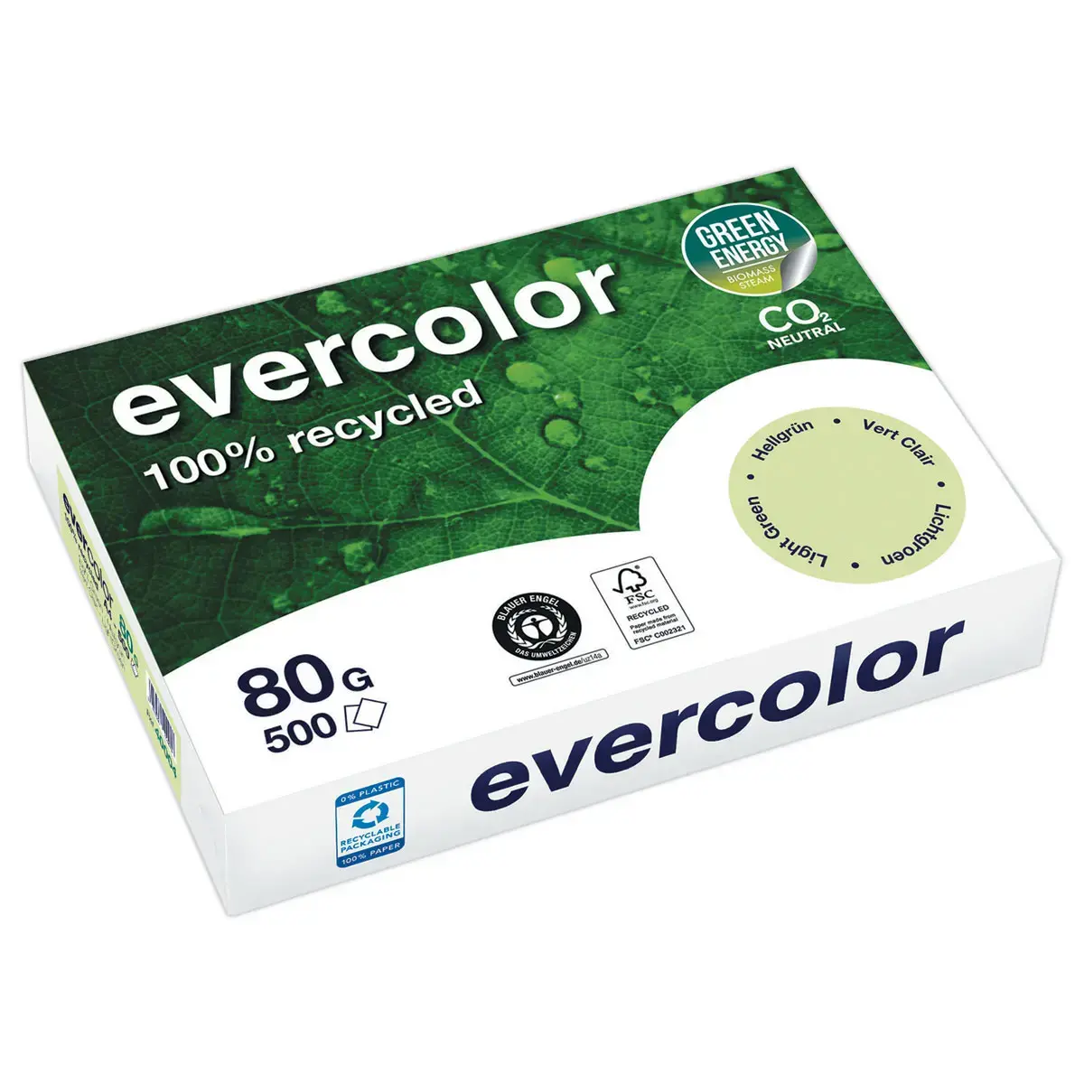 Ramette de 500 feuilles de papier recycl&eacute; Evercolor A4 80g photo du produit