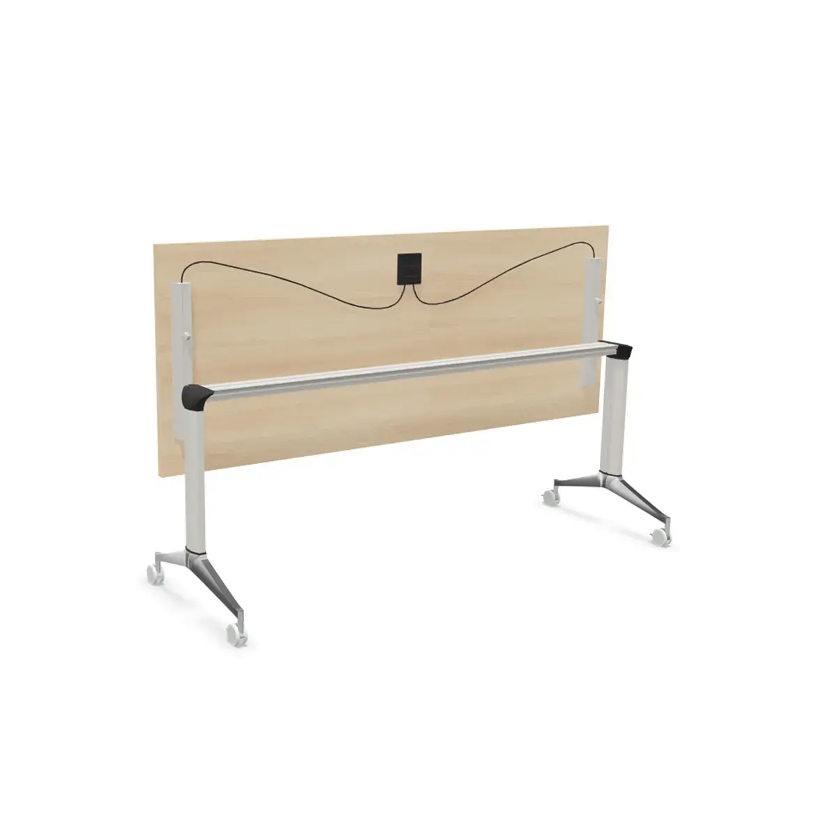 Table rabattable avec roulettes - Acacia clair et aluminium - 180x70 cm photo du produit