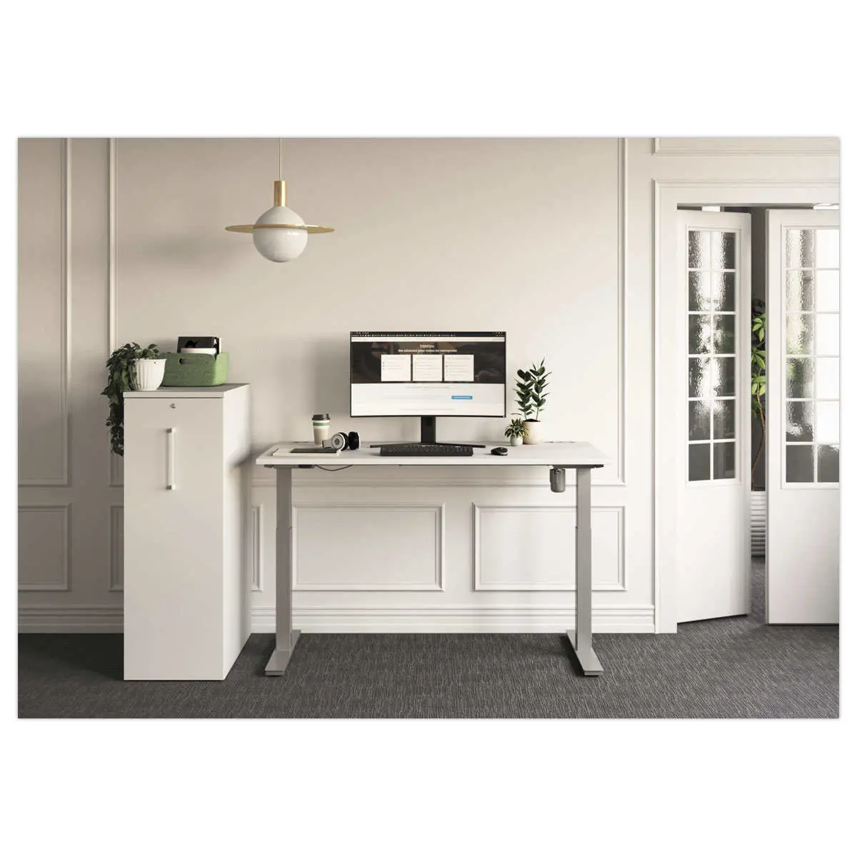 Bureau BERNE &eacute;lectrique 160 x 80 acacia/alu boitier simple photo du produit