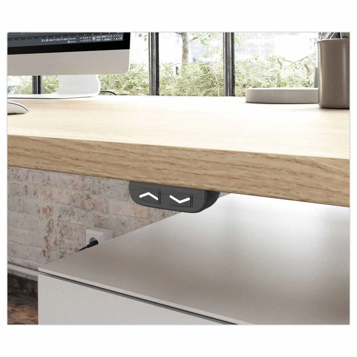 Bureau BERNE &eacute;lectrique 160 x 80 acacia/alu boitier simple photo du produit