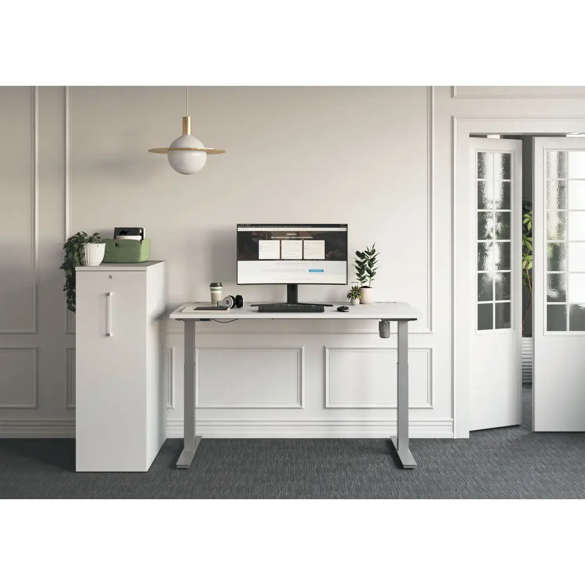 Bureau BERNE électrique 160 x 80 blanc/alu boitier simple photo du produit