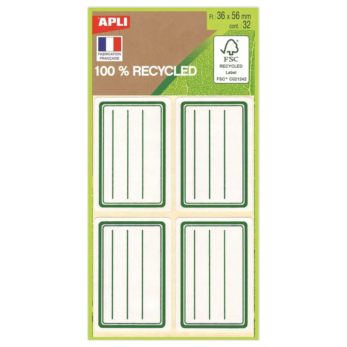 32 Etiquettes scolaires recycl&eacute;es - 36 x 56 mm - APli photo du produit