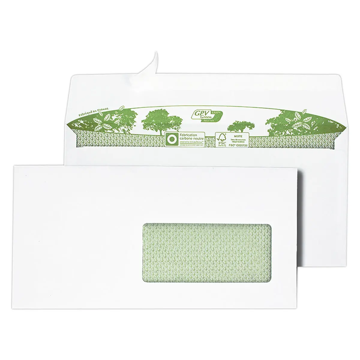 500 Enveloppes blanches bande siliconn&eacute;e  - 110x220 90g - recycl&eacute; - GPV GREEN photo du produit