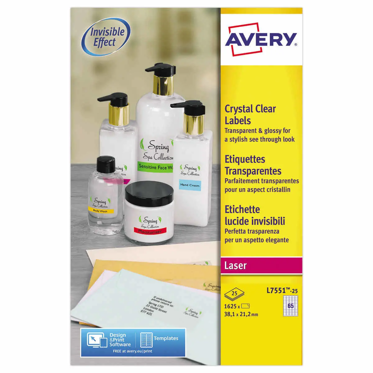 25 Planches d'étiquettes laser 38,1x21,2 mm soit 1625 étiq/boîte photo du produit