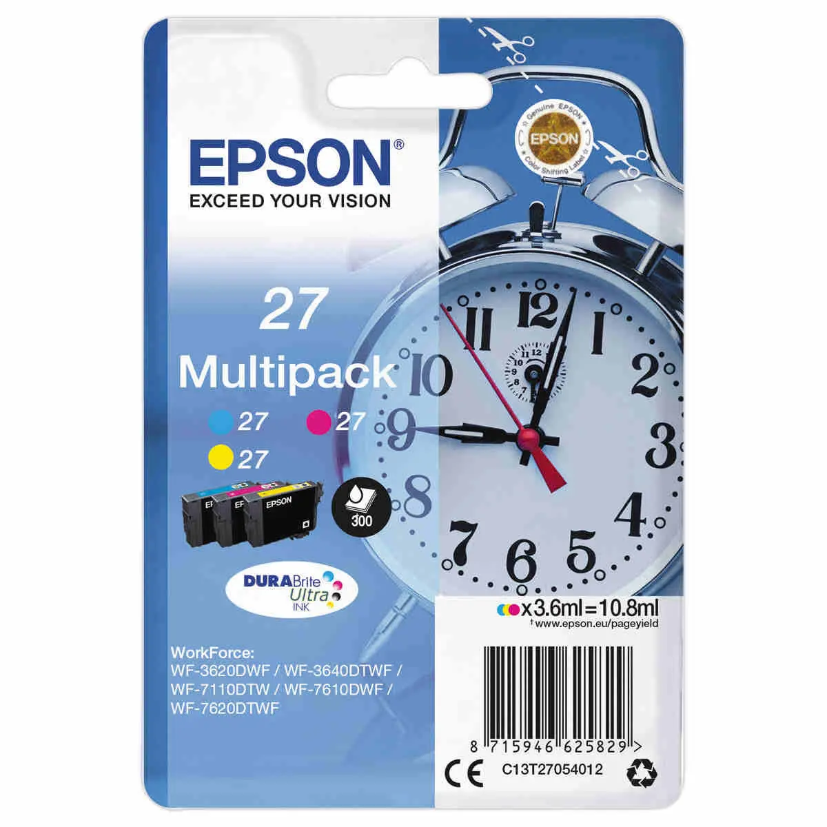 3 Cartouche Epson 27 "Réveil" 3 couleursC M J multipack photo du produit