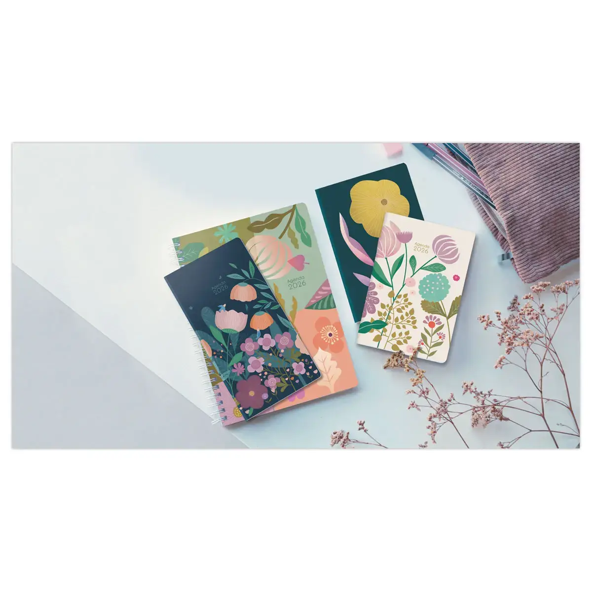 Agenda semainier Exacompta Mini Labo - 15x21cm - Fleurs fond blanc photo du produit