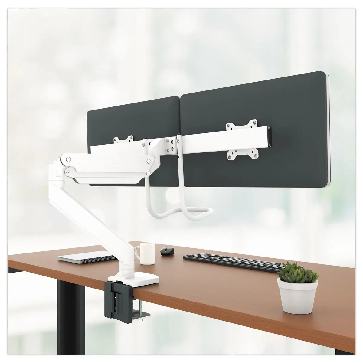 Bras porte-&eacute;crans double &agrave; barre transversale Eppa - Blanc - Fellowes photo du produit