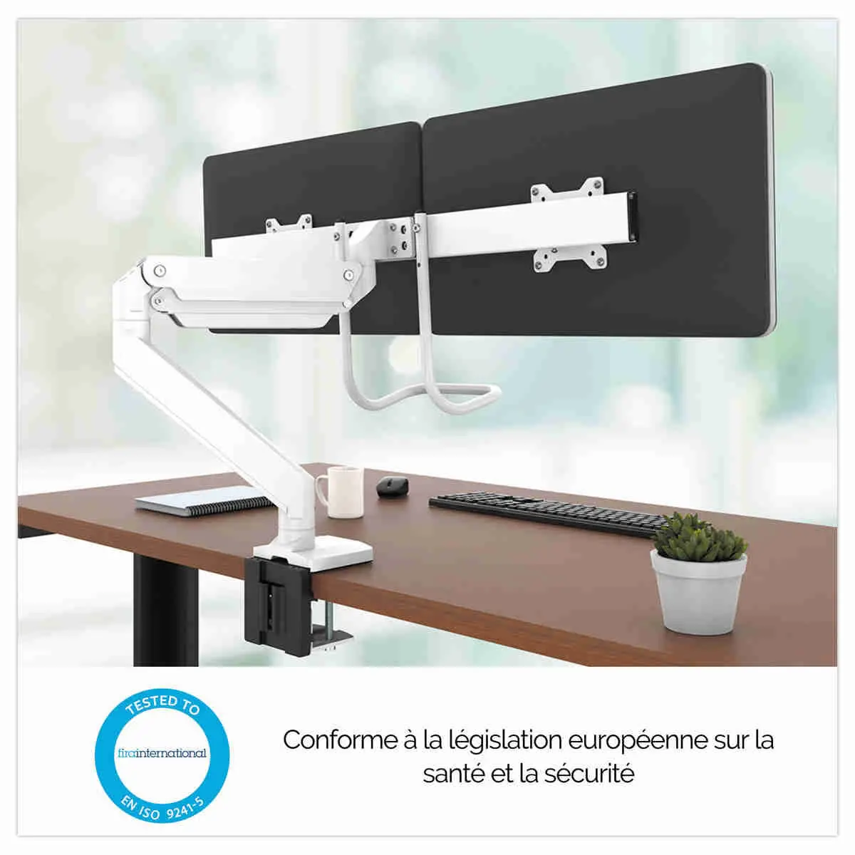 Bras porte-&eacute;crans double &agrave; barre transversale Eppa - Blanc - Fellowes photo du produit