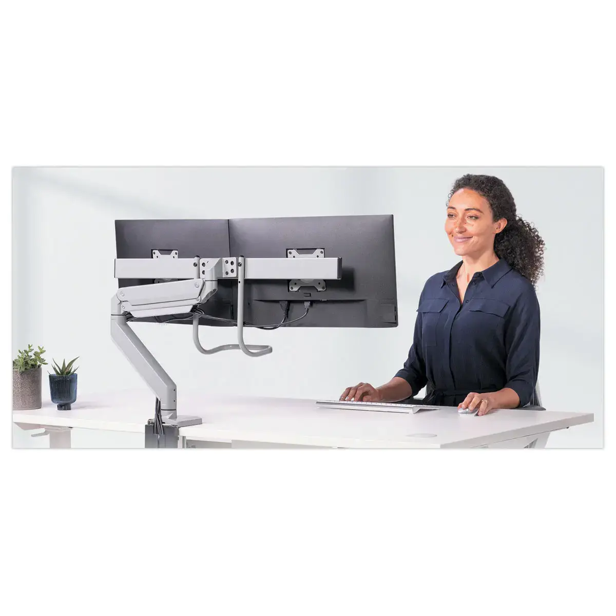 Bras porte-écrans double à barre transversale Eppa - Argent - Fellowes photo du produit