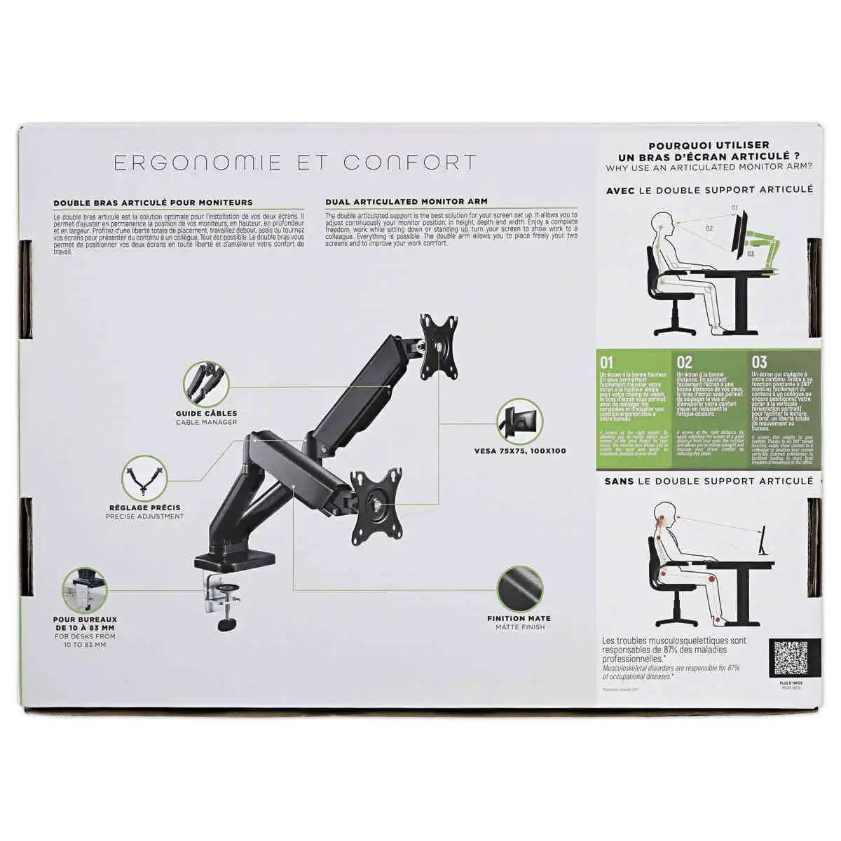 Bras articulé porte-écran double Ergo Line - Compatible jusqu'à 32" - T'NB photo du produit